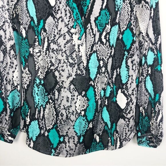 MILLY | Katalina Silk Snake Print Blouse Teal Gray Black Top Women’s Size 4 - Picture 7 of 13